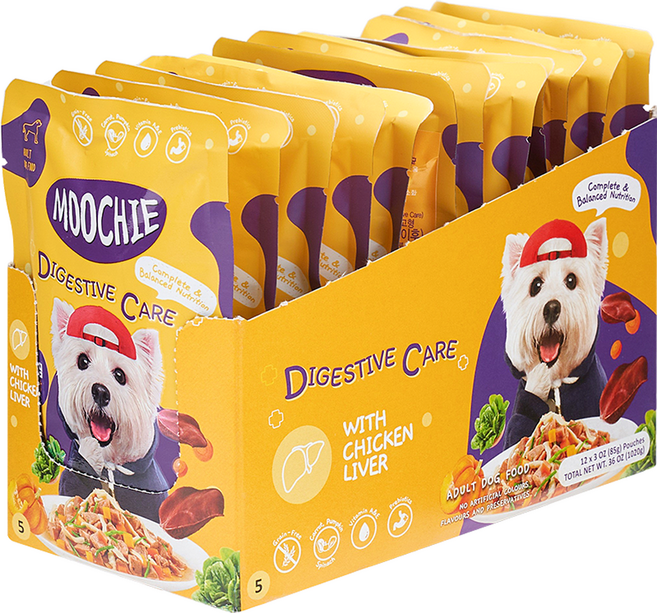 MOOCHIE 생후 2개월 이후용 장건강 강아지 습식사료, 닭, 85g, 12개