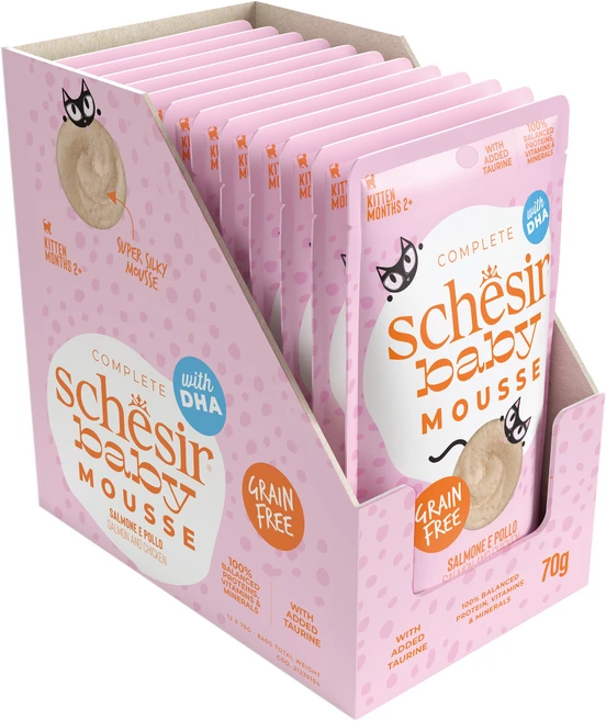 스케지어 키튼 베이비무스 고양이 주식 파우치, 닭+연어, 70g, 12개 - 쿠팡