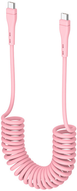 밸류엠 60W C to C PD 고속충전 스프링 코일 케이블, 150cm, 핑크, 1개