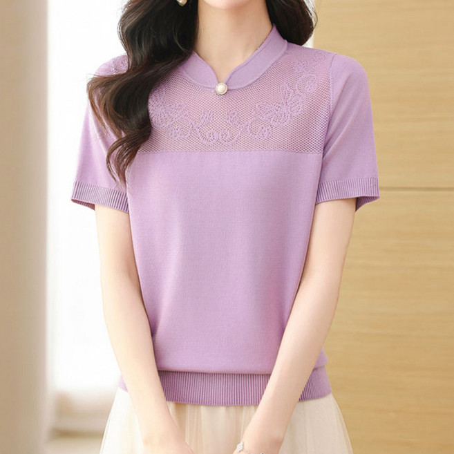 아뗄릭 여성용 빅사이즈 브이 반하이넥 니트 티셔츠 14292