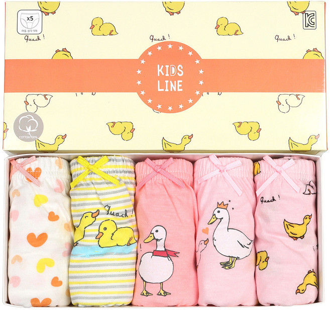 키즈라인 여아용 오리 순면 삼각 팬티 5종 세트