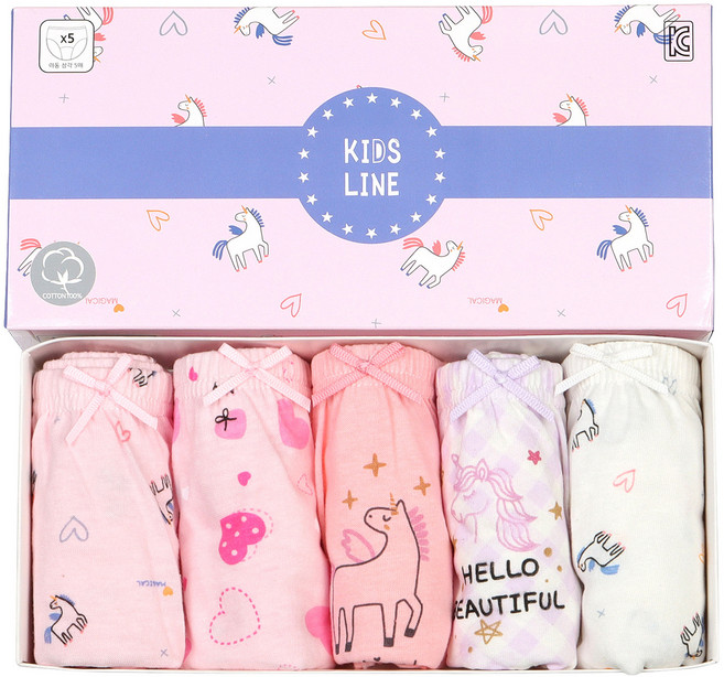 키즈라인 여아용 헬로뷰티풀 순면 삼각 팬티 5종 세트