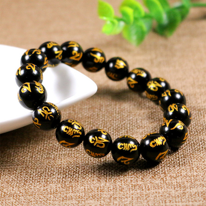 붓다베스트 옴마니반메홈 흑요석 팔찌 10mm