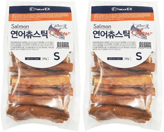 네츄럴이엑스 반려동물 연어츄스틱 육포 S, 180g, 2개, 연어 - 쿠팡