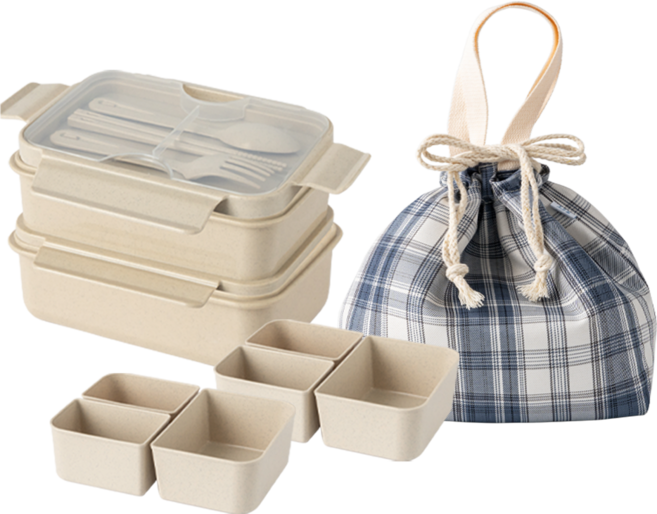 나누담 피크닉 보냉백 2단 도시락 세트, 네이비, 1세트