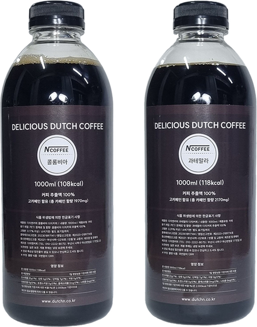 엔커피 더치커피 콜드브루 콜롬비아 1000ml + 과테말라 1000ml, 1L, 1개입, 1세트