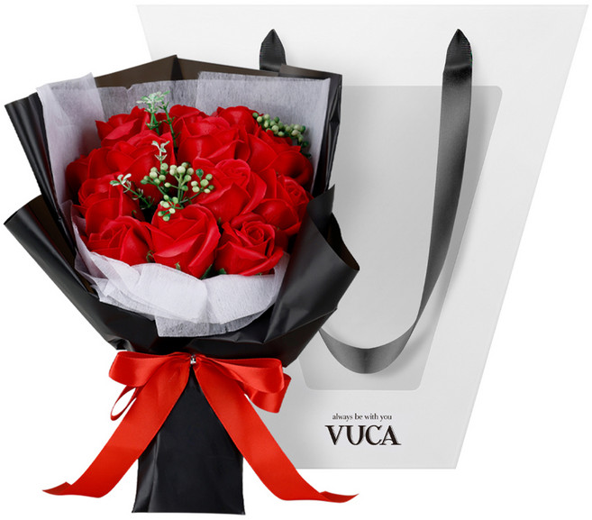 뷰카 조화 로맨틱 블루밍 비누꽃다발 + 쇼핑백 세트, 레드, 1개