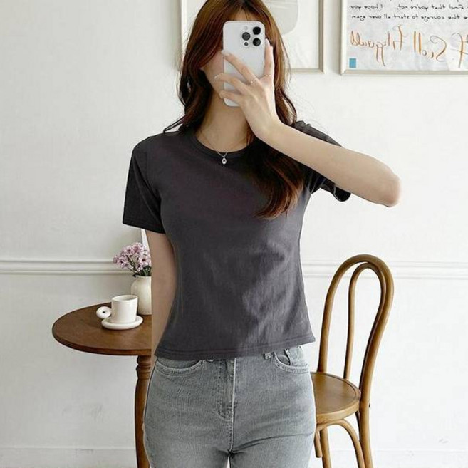 세이스타일 여성용 통기성 코튼 핏예쁜 베이직 무지 반팔 티셔츠