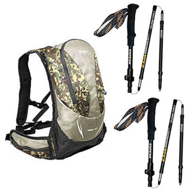 엑스피크 트레일13 등산 패스트하이킹 경량배낭 13L + 엑시아 5단 등산스틱 2p 세트, 카모(배낭)