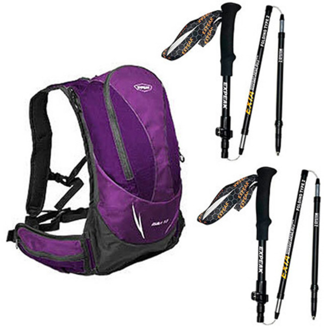 엑스피크 트레일13 등산 패스트하이킹 경량배낭 13L + 엑시아 5단 등산스틱 2p 세트, 퍼플(배낭)