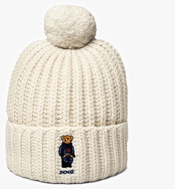 POLO RALPHLAUREN Polo熊羅紋毛球針織帽