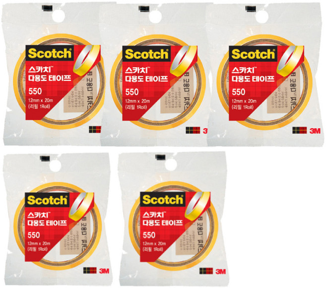 스카치 다용도 테이프 550 리필 12mm x 20m, 투명, 5개