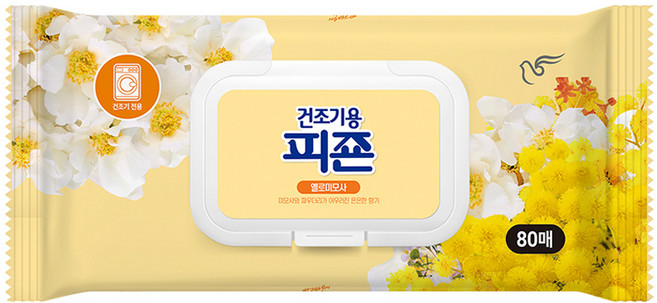 피죤 건조기용 오리지널 드라이시트 섬유유연제 옐로미모사 본품, 80개입, 1개