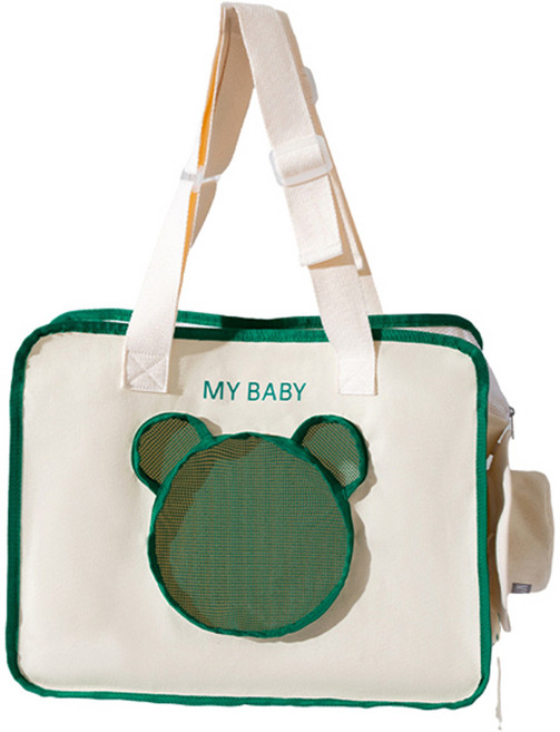 아티펫 고양이 베어 통풍 외출 얼굴개방 숄더백 + 모자 세트, 그린, 1세트