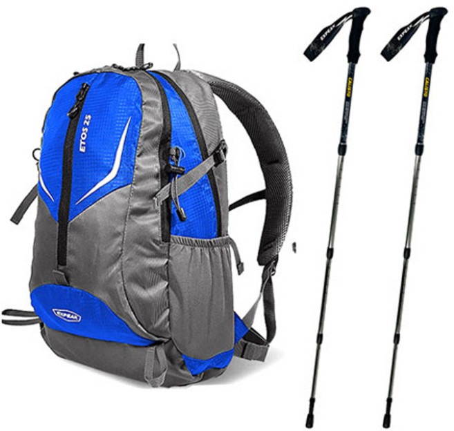 엑스피크 고급형 에토스 배낭 25L + 레인커버 + 칼리스토 4단 등산스틱 2p 세트, 블루(배낭), 랜덤발송(커버), 아이언그레이(스틱)