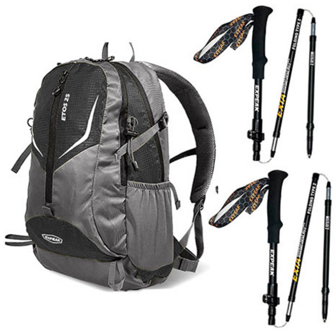 엑스피크 고급형 에토스 배낭 25L + 레인커버 + 엑시아 5단 등산스틱 2p 세트, 블랙(배낭), 랜덤발송(커버)