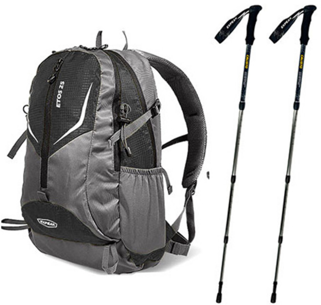 엑스피크 고급형 에토스 배낭 25L + 레인커버 + 칼리스토 4단 등산스틱 2p 세트, 블랙(배낭), 랜덤발송(커버), 아이언그레이(스틱)
