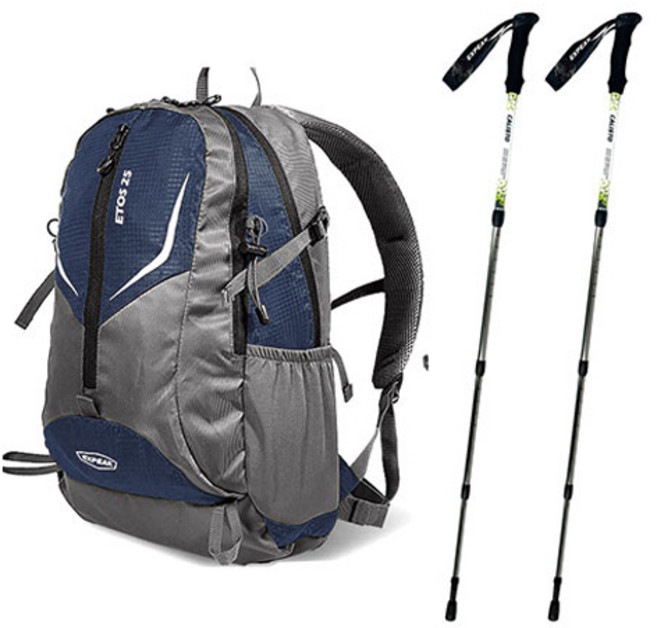엑스피크 고급형 에토스 배낭 25L + 레인커버 + 칼리스토 4단 등산스틱 2p 세트, 네이비(배낭), 랜덤발송(커버), 아이스그린(스틱)