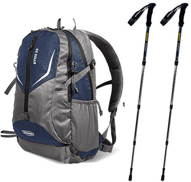 엑스피크 고급형 에토스 배낭 25L + 레인커버 + 칼리스토 4단 등산스틱 2p 세트, 네이비(배낭), 랜덤발송(커버), 아이언그레이(스틱)