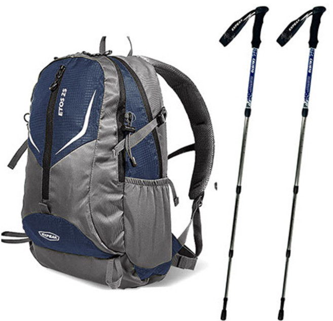 엑스피크 고급형 에토스 배낭 25L + 레인커버 + 칼리스토 4단 등산스틱 2p 세트, 네이비(배낭), 랜덤발송(커버), 로얄블루(스틱)