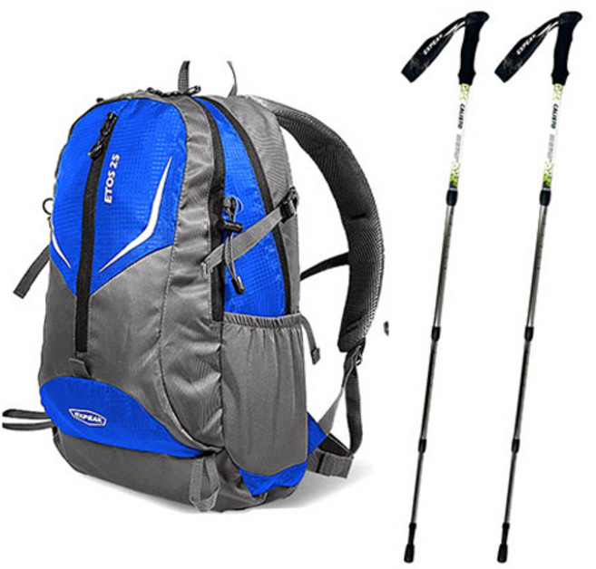 엑스피크 고급형 에토스 배낭 25L + 레인커버 + 칼리스토 4단 등산스틱 2p 세트, 블루(배낭), 랜덤발송(커버), 아이스그린(스틱)