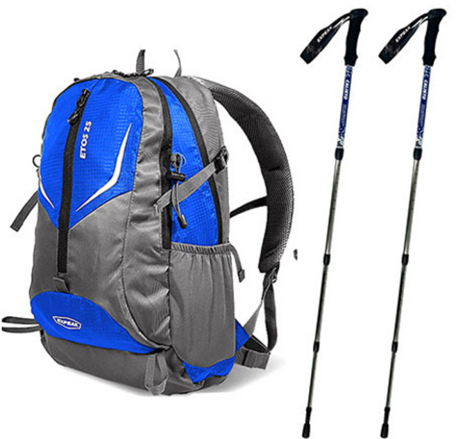 엑스피크 고급형 에토스 배낭 25L + 레인커버 + 칼리스토 4단 등산스틱 2p 세트, 블루(배낭), 랜덤발송(커버), 로얄블루(스틱)