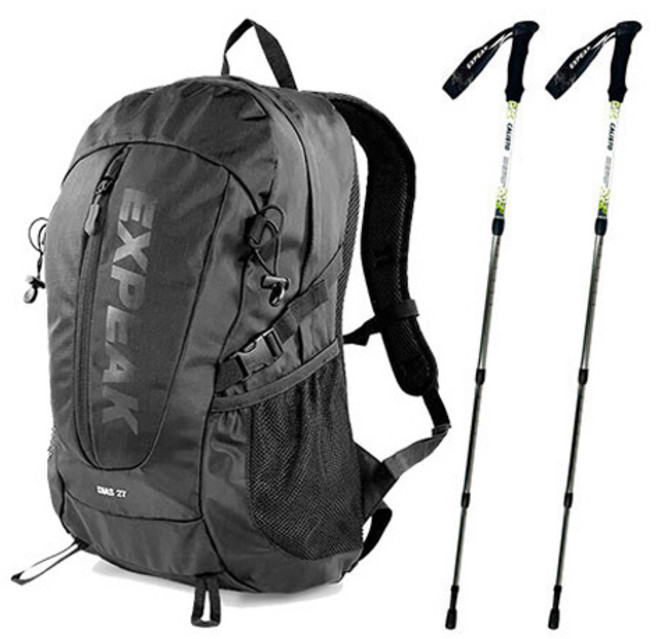 엑스피크 고급형 디아즈 배낭 27L + 배낭커버 + 칼리스토 4단 등산스틱 2p 세트, 블랙(배낭, 커버), 아이스그린(스틱)