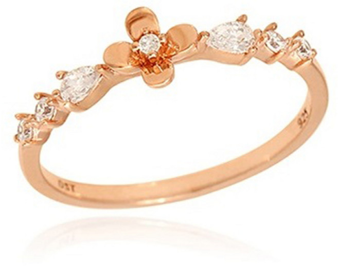 오에스티 여성용 925 순은 플라워 모티브 큐빅 세팅 미스링