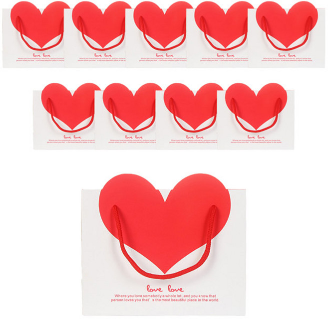 윰스 하트 포장 선물 쇼핑백, 화이트, 10개