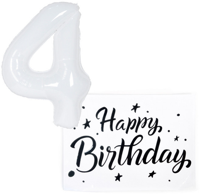 파티쇼 숫자 은박 풍선 4 대형 + 스티커 세트, 화이트(풍선), 블랙(스티커), 1세트