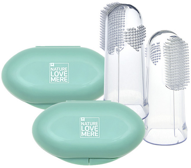 네이쳐러브메레 이지핏 실리콘 손가락 영유아칫솔 2p + 케이스 2p 세트, 혼합색상, 2개입, 1세트