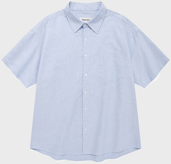 세인트페인 남녀공용 시티보이 옥스포드 포켓 오버핏 반팔 셔츠