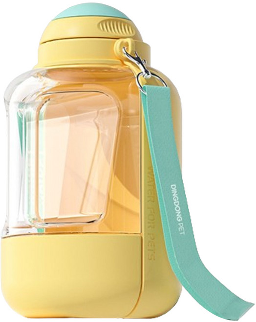 딩동펫 반려동물 2in1 빅사이즈 휴대용 물병, 옐로우, 1개