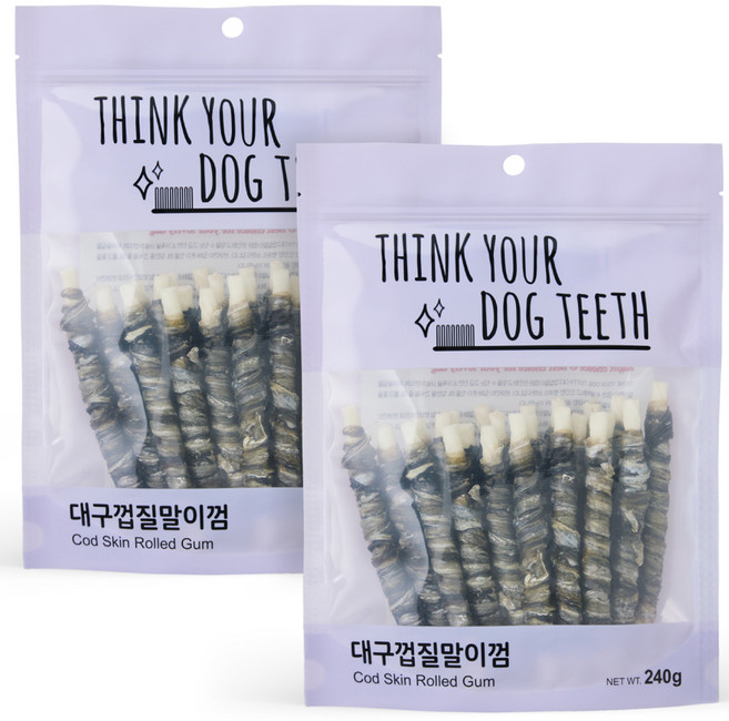 띵크유어도그티 강아지 소가죽 오래먹는 덴탈껌 24p, 대구껍질말이, 240g, 2개