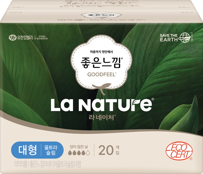 라네이처 좋은느낌 울트라 슬림 생리대 날개형, 대형, 20개입, 1개