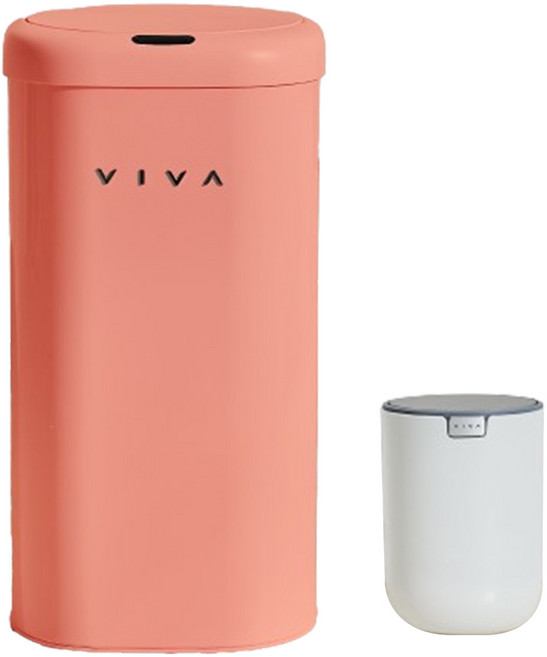 VISVIVA 感應式垃圾桶 The Edge 27L + 搖蓋式垃圾桶組合, 珊瑚色 + 白色