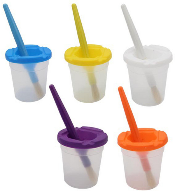 코히모 안전물감통 물감보관 페인트컵 5p + 브러쉬 5p 세트 4W253, 연한색