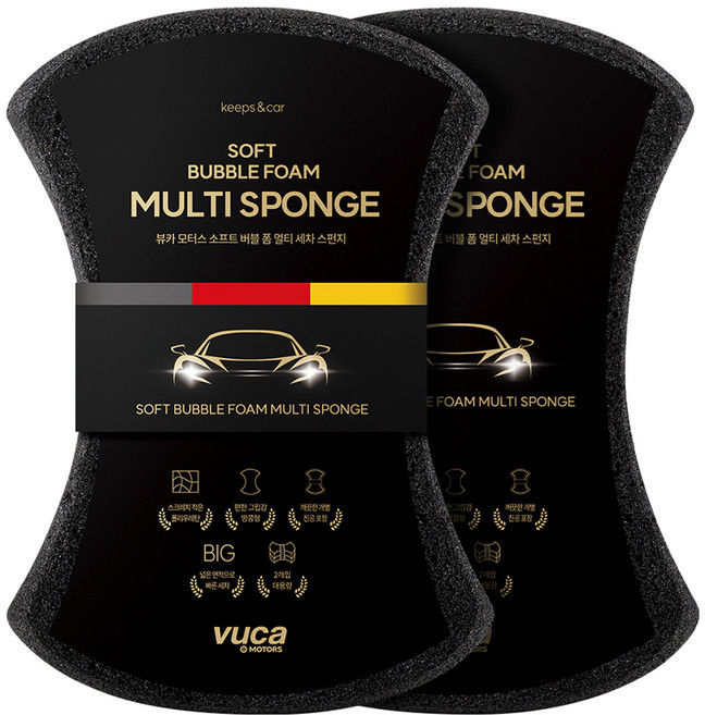 뷰카 모터스 소프트 버블 폼 멀티 세차 스펀지, 2개