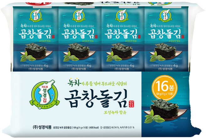 지도표성경김 녹차 곱창돌김, 4g, 16개
