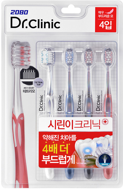 2080 닥터 크리닉 미세모 시린이 칫솔 4p 세트, 4개입, 1개