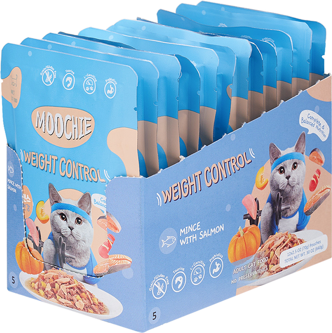 MOOCHIE 어덜트 고양이 체중건강 습식사료, 연어, 70g, 12개