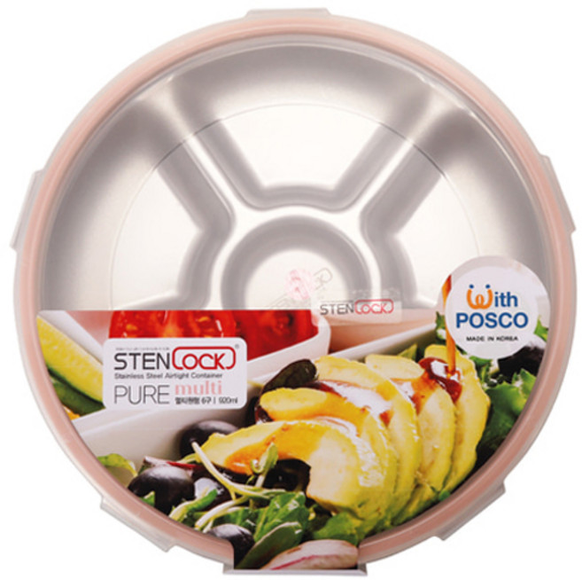 스텐락 퓨어 멀티 원형 밀폐용기 4호 6구, 1개, 920ml