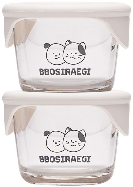 뽀시래기 강아지 고양이 습식 용기, 투명, 230ml, 2개