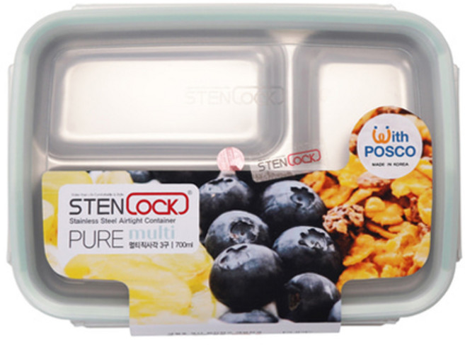 스텐락 퓨어 멀티 3구 밀폐용기 직사각 3호, 1개, 700ml