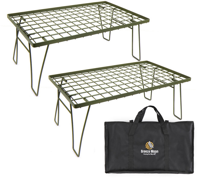 브리즈문 접이식 캠핑 선반 멀티 쿨러 스탠드 2p+ 전용가방 세트, 올리브 그린(테이블)