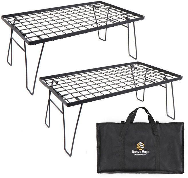 브리즈문 접이식 캠핑 선반 테이블 쿨러 스탠드 2p + 고급가방 세트, 모던 블랙