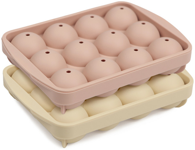 인콕 실리콘 원형 얼음틀 12구 2종 세트, 핑크 + 옐로우, 1세트