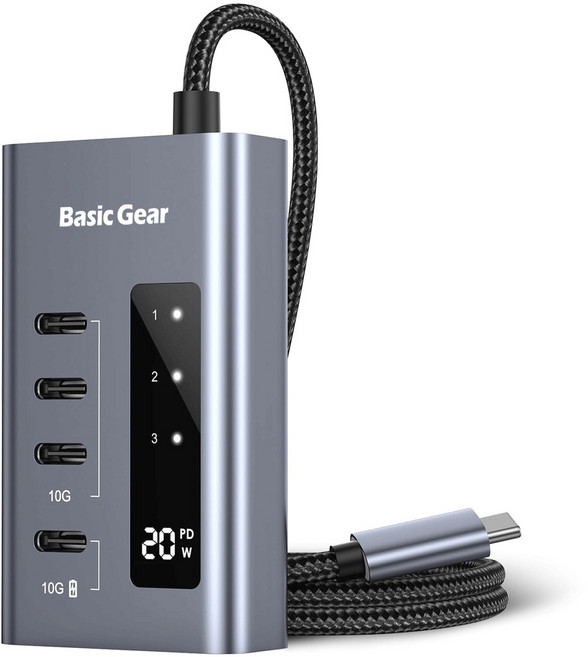 베이직기어 C타입 10Gbps 4포트 PD 충전 USB허브, 스페이스 그레이, 1개