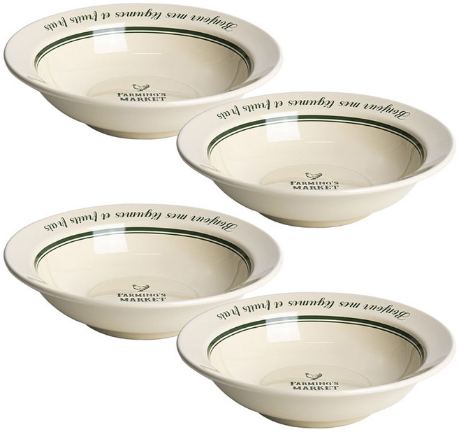 FARMING'S MARKET 字樣沙拉碗 17.5cm, 米白色 + 墨綠色, 4個