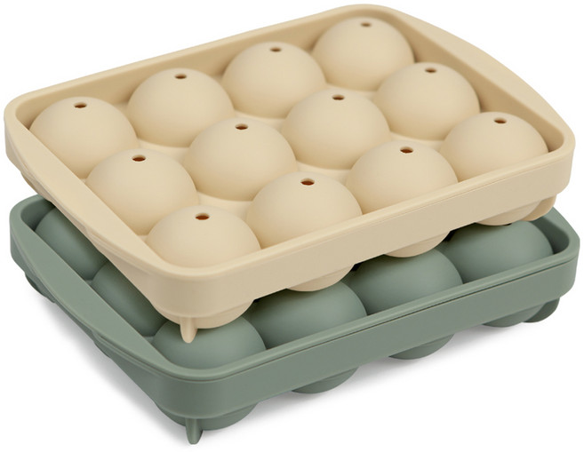 인콕 실리콘 원형 얼음틀 12구 2종 세트, 올리브그린 + 옐로우, 1세트